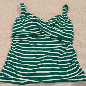Lands' End Green and White Striped Tank Top